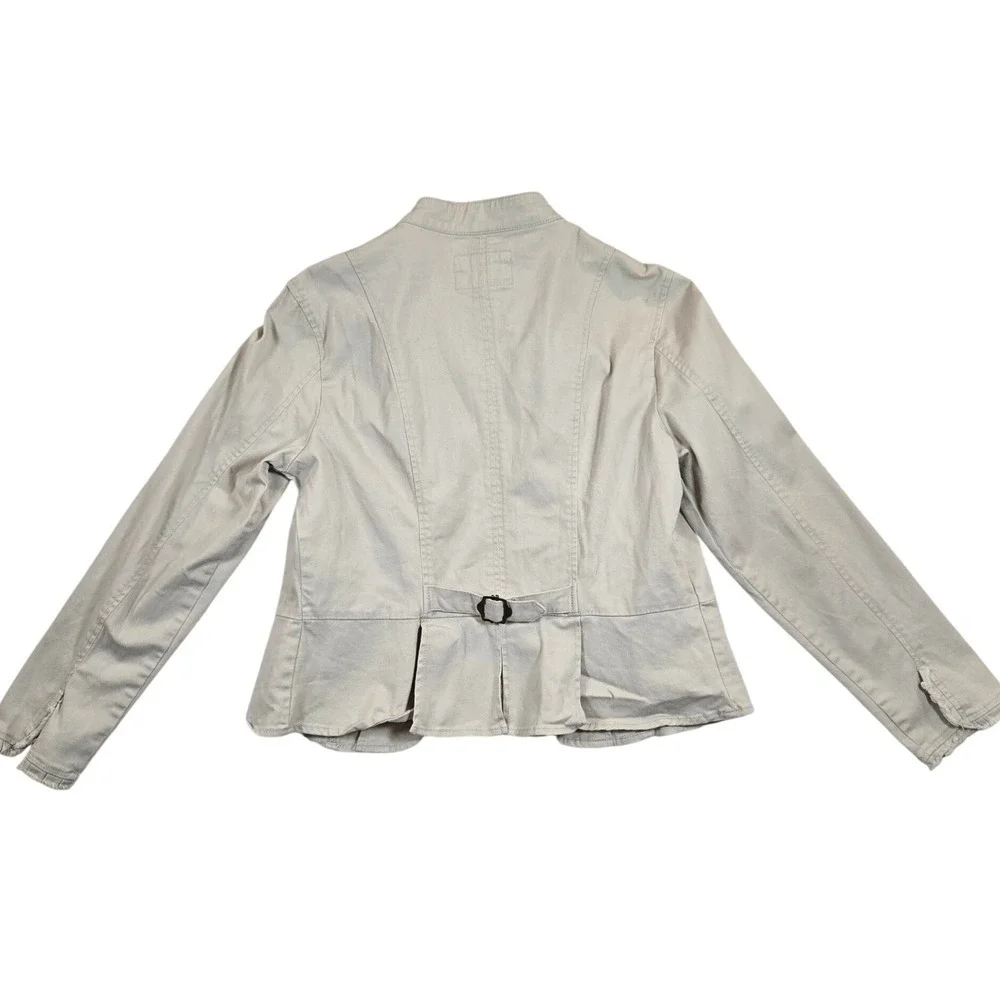Feminine Denim Tan‎ Utility Blazer L (M) Jacket Boho-Utilitarian Texture-Focused